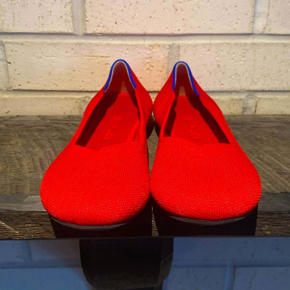 Rothy's Red Knit Flats with Blue Trim - Picture 2 of 6